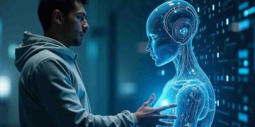 Un uomo interagisce con l'intelligenza artificiale