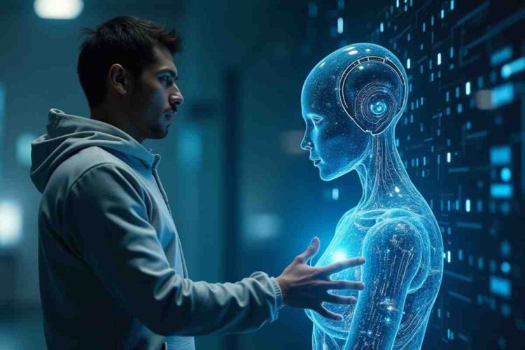 Un uomo interagisce con l'intelligenza artificiale
