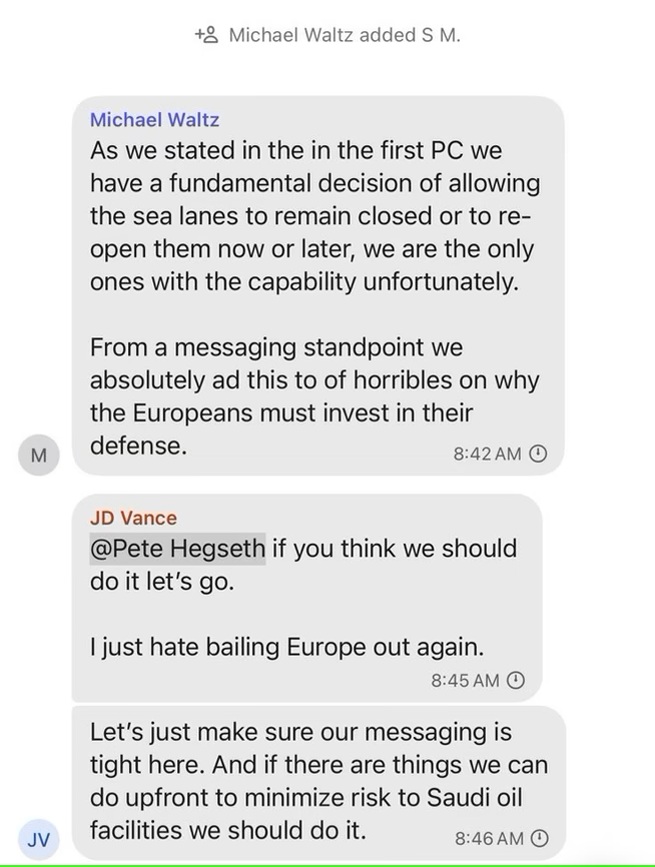 screenshot della chat segreta del Pentagono