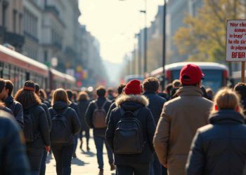 Persone in coda che attendono i mezzi pubblici a causa dello sciopero del trasporto pubblico