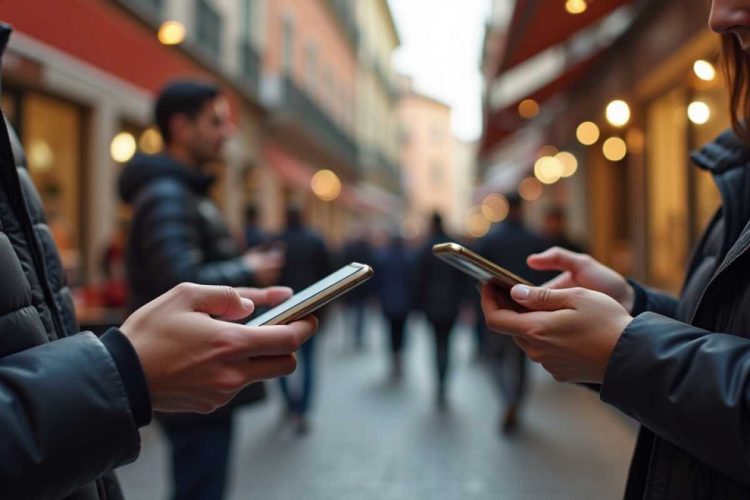 Due persone effettuano un pagamento senza contanti con i propri smartphone