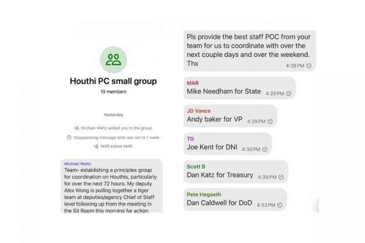Due screenshot tratti dalla chat segreta del Pentagono sull'attacco in Yemen