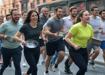 Folla applaude mentre i corridori con padelle alla mano, celebrano il “Pankake Day”