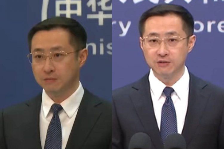 Due foto di Lin Jian, portavoce del ministero degli Esteri della Cina