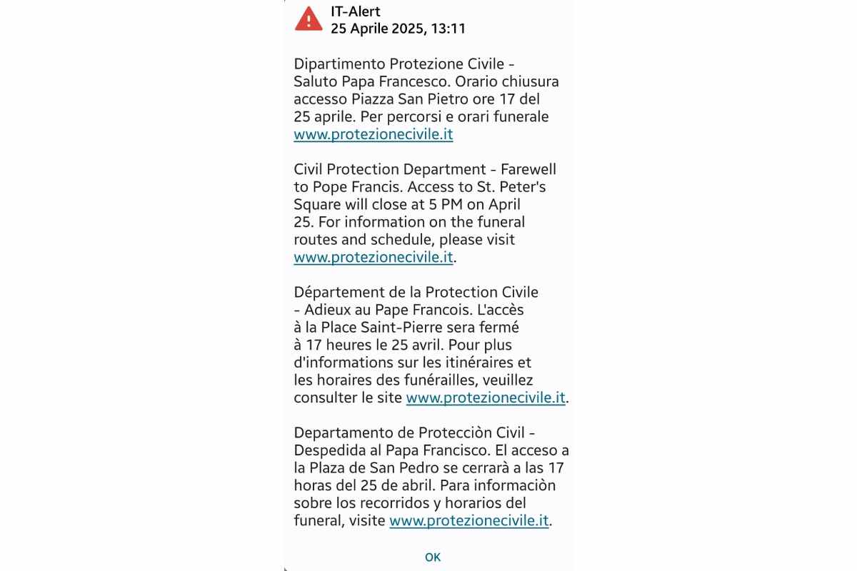 Il messaggio inviato da IT Alert