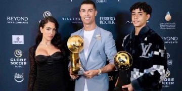 Calcio - Cristiano Ronaldo CR7 con la compagna Georgina Rodríguez e il figlio Cristiano dos Santos (Cristiano Jr.)