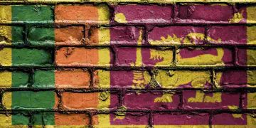 La bandiera dello Sri Lanka dipinta su un muro