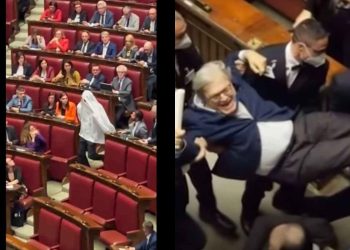 Riccardo Magi vestito da fantasma e Sgarbi portato fuori dall'aula