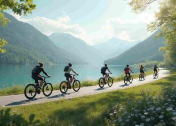 Ciclista in un dirupo