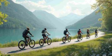 Ciclista in un dirupo