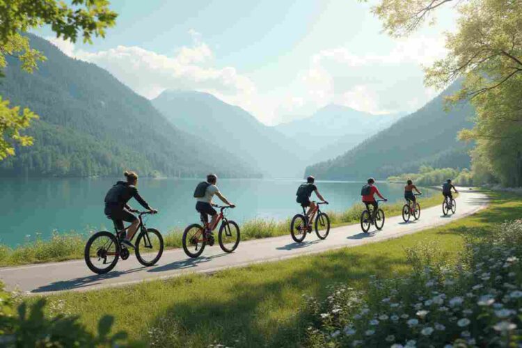 Ciclista in un dirupo