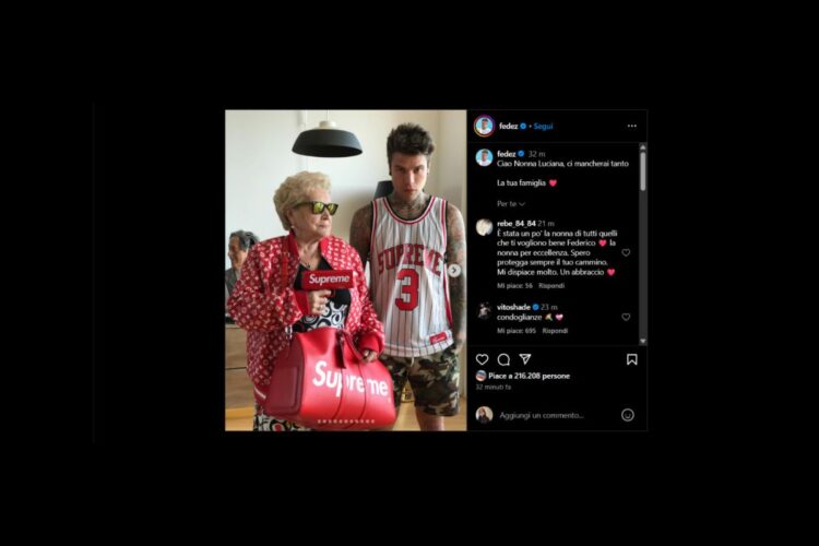 Il post con cui Fedez ha annunciato la morte di sua nonna Luciana
