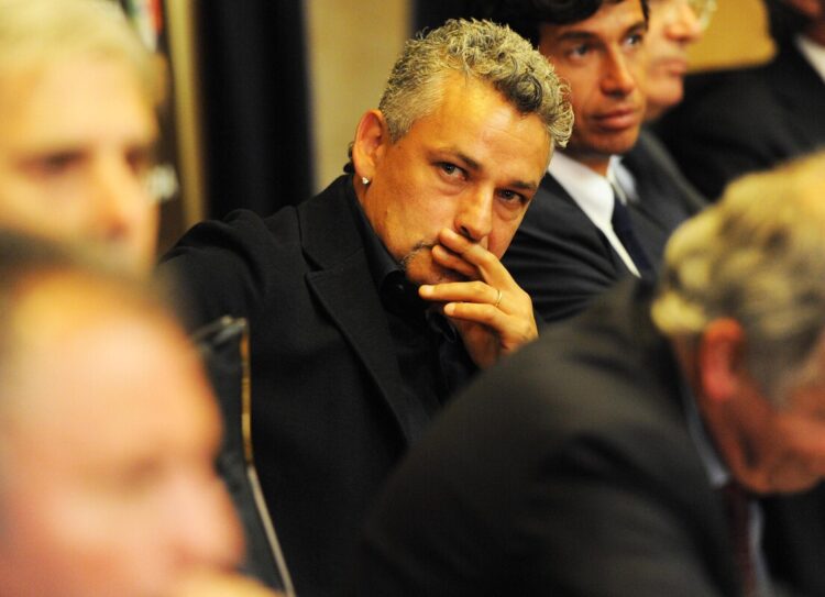 Roberto Baggio, durante la cerimonia d'inizio dei campionati di serie A e B con il saluto ai 44 arbitri che da oggi inizieranno la stagione ufficiale, questo pomeriggio 20 agosto 2010 a Coverciano.