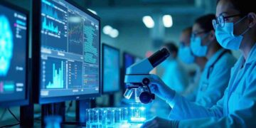 Scienziati e ricercatori in laboratorio mentre svolgono dei test