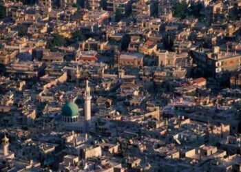 Un immagine aerea di Damasco nel contesto dei bombardamenti aerei di Israele