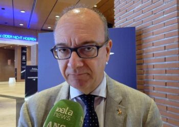 Il ministro Valditara davanti ai microfoni