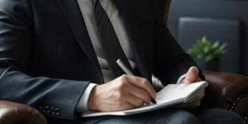 Uno psicologo prende appunti riguardo a un paziente