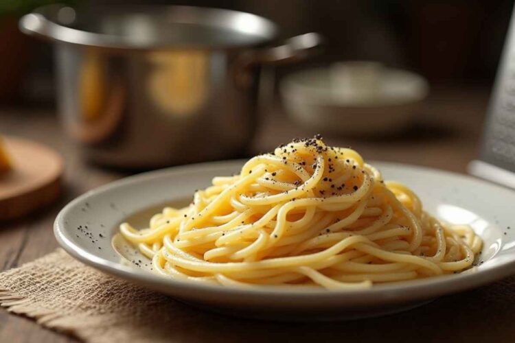 Un piatto di spaghetti cacio e pepe