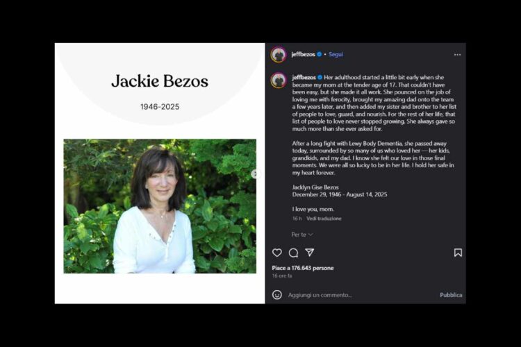Il post in memoria di Jackie Bezos