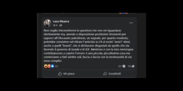 Il post pubblicato su Facebook dal professor Nivarra