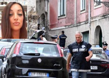 Inquirenti all'esterno dell'abitazione dove una donna di 47 anni, Tina Sgarbini (immagine nel riquadro), è stata uccisa a Montecorvino Rovella