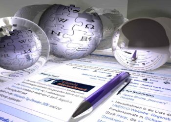 Realizzazione in 3D del logo di Wikipedia in uno sfondo contestuale