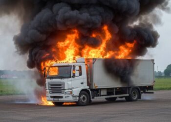 Un incendio su un tir