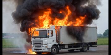 Un incendio su un tir