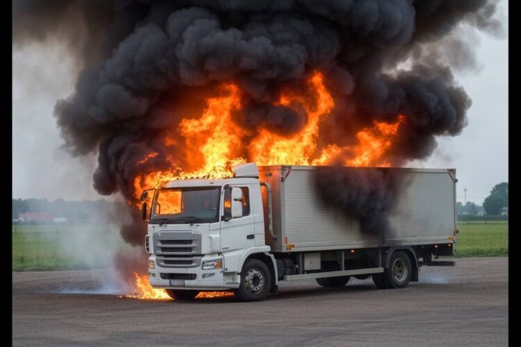Un incendio su un tir