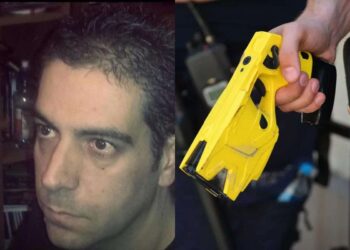 Una foto di Gianpaolo Demartis e un taser