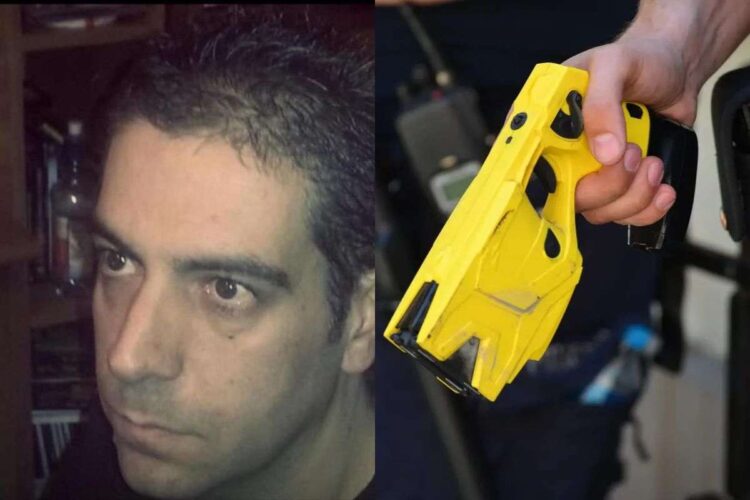 Una foto di Gianpaolo Demartis e un taser
