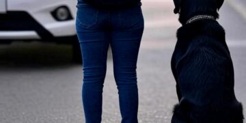 Una donna non vedente e il suo cane guida