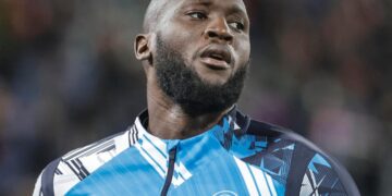 Un primo piano di Romelu Lukaku