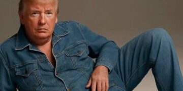 Donald Trump indossa un completo di jeans