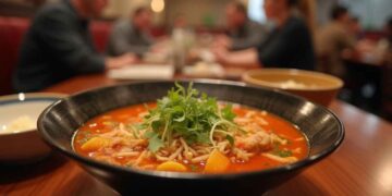 Un piatto di una zuppa cinese al ristorante