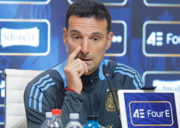 Argentina's head coach Lionel Scaloni speaks during a press conference, in Ezeiza, Buenos Aires@ANSA