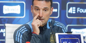 Argentina's head coach Lionel Scaloni speaks during a press conference, in Ezeiza, Buenos Aires@ANSA