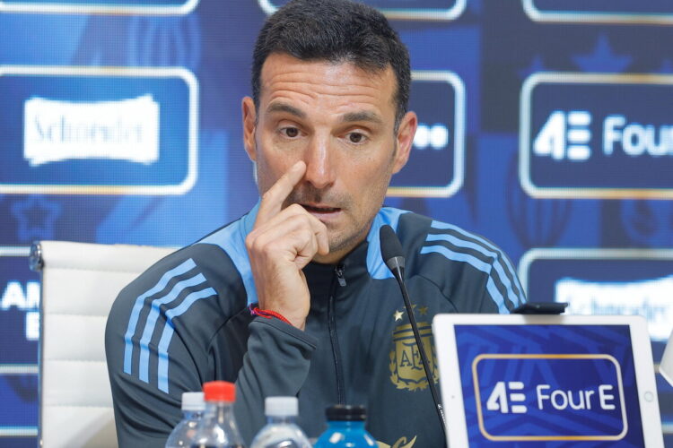 Argentina's head coach Lionel Scaloni speaks during a press conference, in Ezeiza, Buenos Aires@ANSA