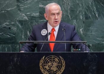Benjamin Netanyahu durante il suo discorso all'assemblea generale dell'Onu