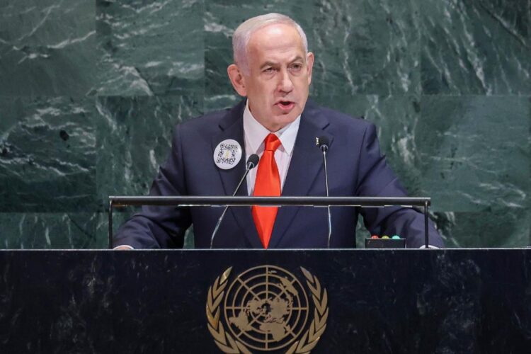 Benjamin Netanyahu durante il suo discorso all'assemblea generale dell'Onu