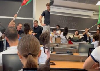 Due foto del blitz pro-Pal all'università di Pisa