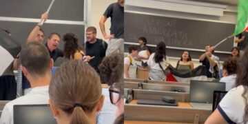 Due foto del blitz pro-Pal all'università di Pisa