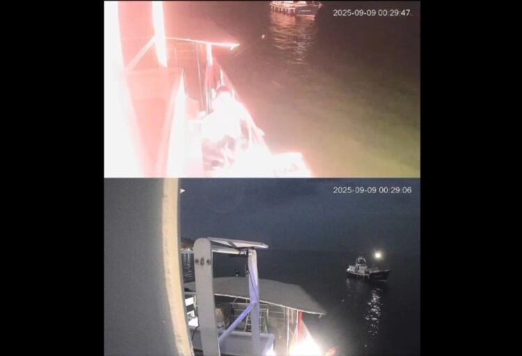 Footage from Family boat’s CCTV confirming the drone strike@globalsumudflotilla