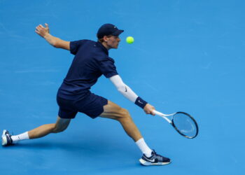 Jannik Sinner of Italy in action during the men's singles round of 16 match against Terence Atmane @ANSA