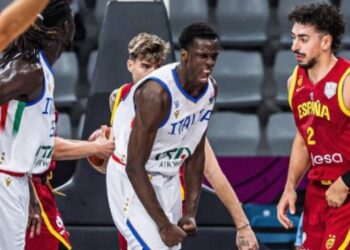 L'esultanza di Saliou Niang, MVP del match Italia Spagna