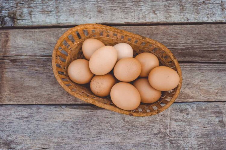 Un cesto di vimini contenente delle uova di gallina