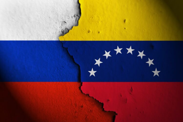 Le bandiere di Russia e Venezuela giustapposte
