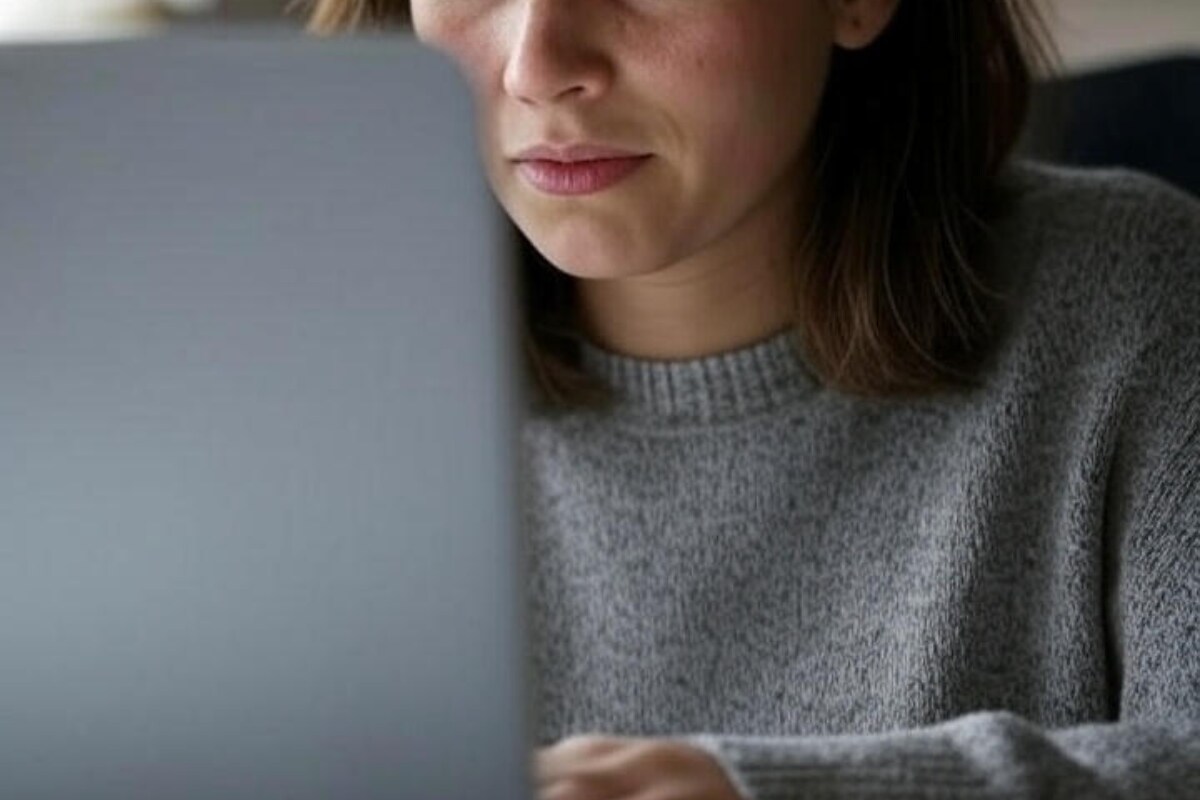 Una donna intenta a usare un computer