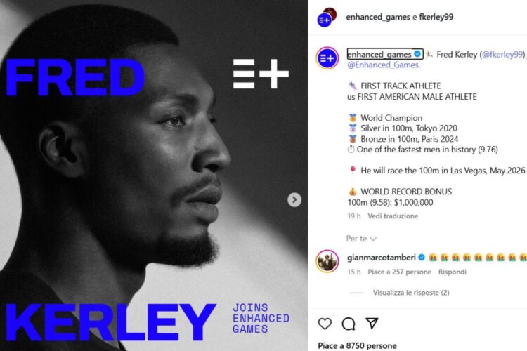 Il post Instagram in cui gli Enhanced Games annunciano la partecipazione di Kerley