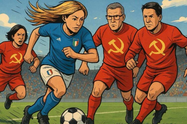 Il post pubblicato su Instagram da Fratelli d'Italia: Meloni calciatrice dribbla Conte e Schlein